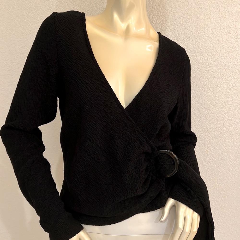H&M - Black Long Sleeve Wrap Top - Size M
